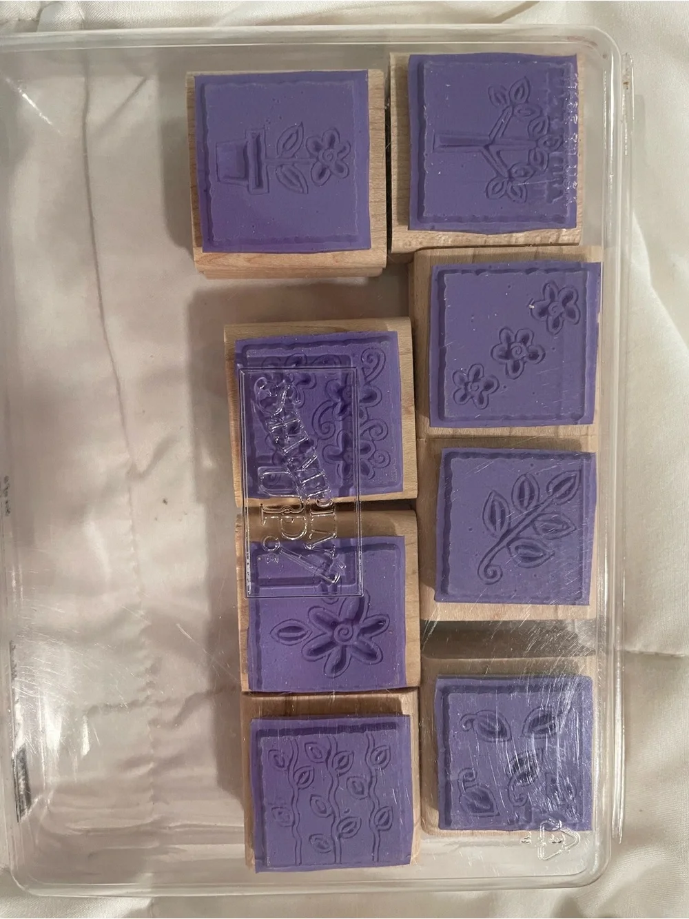 Stampin' Up! Retired Garden Blocks Wooden Stamp Set of 8- NEW UNUSED